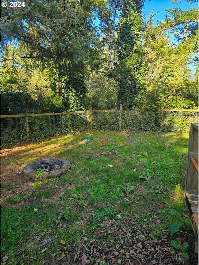 view of yard with a fire pit