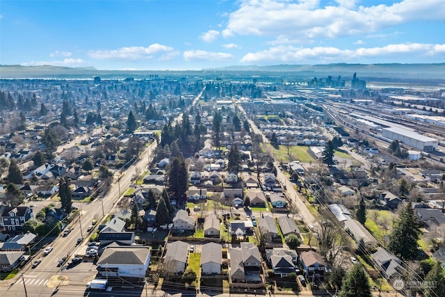 bird's eye view with a mountain view