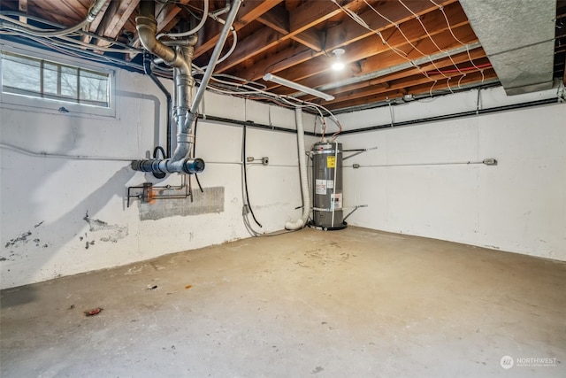 basement featuring strapped water heater