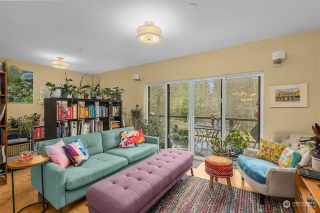 living room featuring light wood-type flooring