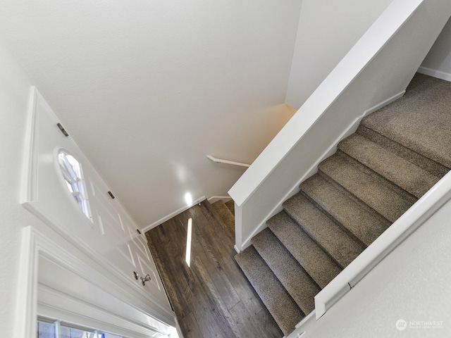 staircase featuring wood-type flooring