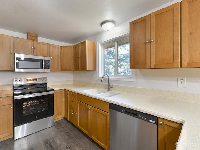 kitchen featuring appliances with stainless steel finishes, sink, and dark hardwood / wood-style floors