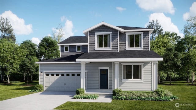 view of front of property with a garage and a front yard