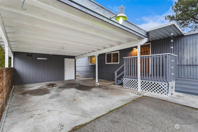 exterior space featuring a carport