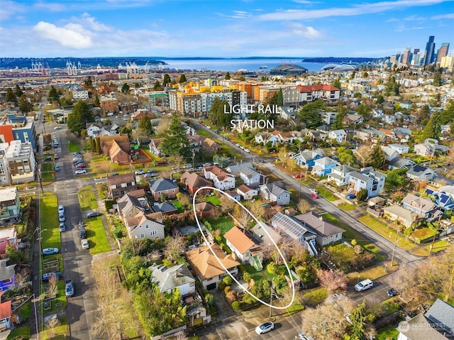 aerial view with a water view