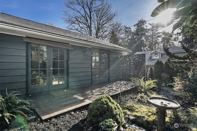 wooden terrace featuring french doors