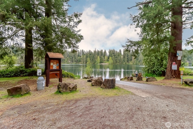 view of community featuring a water view