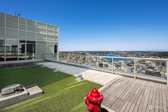 deck featuring a water view