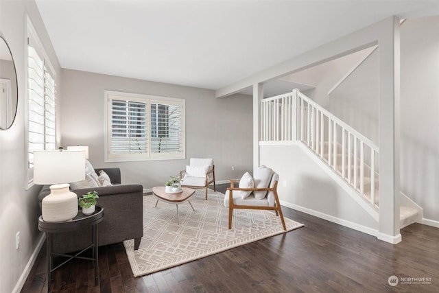 living area with dark wood-type flooring