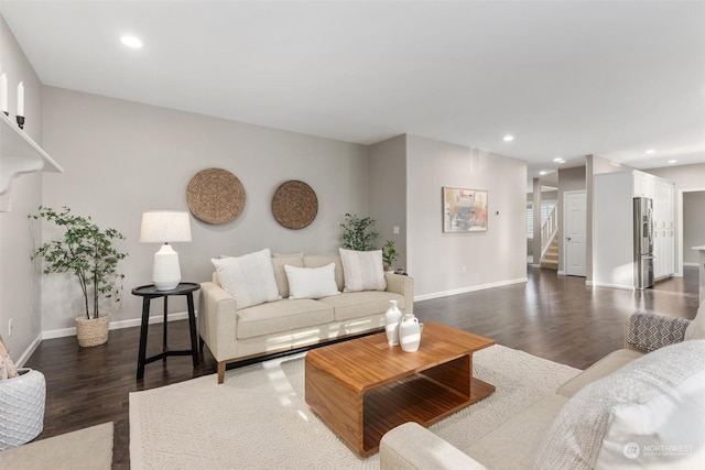 living room with dark wood-type flooring