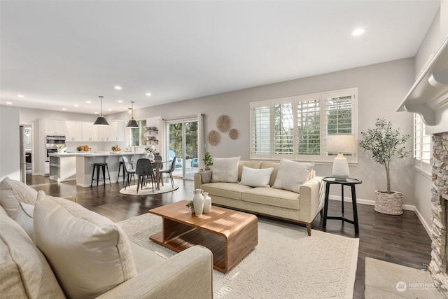 living room with hardwood / wood-style floors