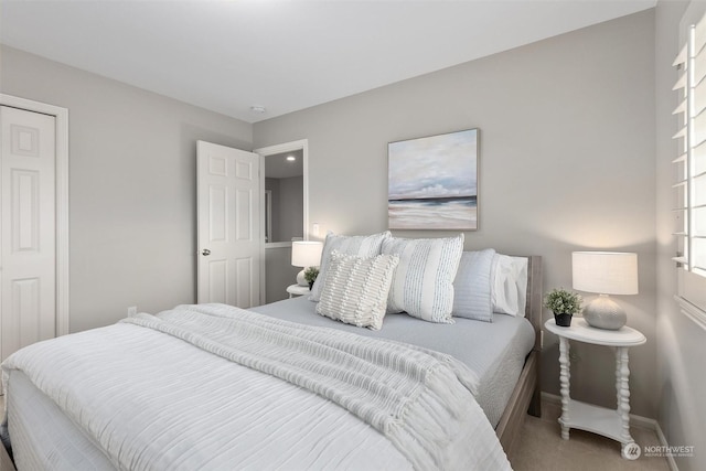 carpeted bedroom featuring a closet