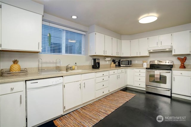 kitchen featuring white cabinetry, sink, and appliances with stainless steel finishes