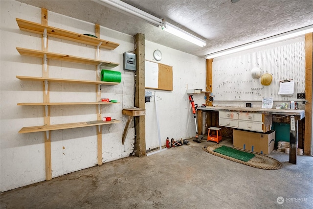 basement featuring a workshop area