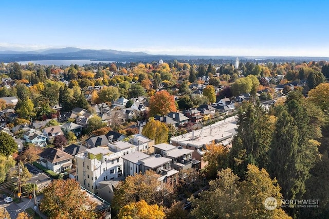 birds eye view of property with a mountain view