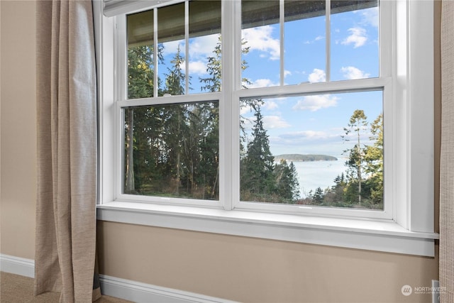 room details featuring a water view