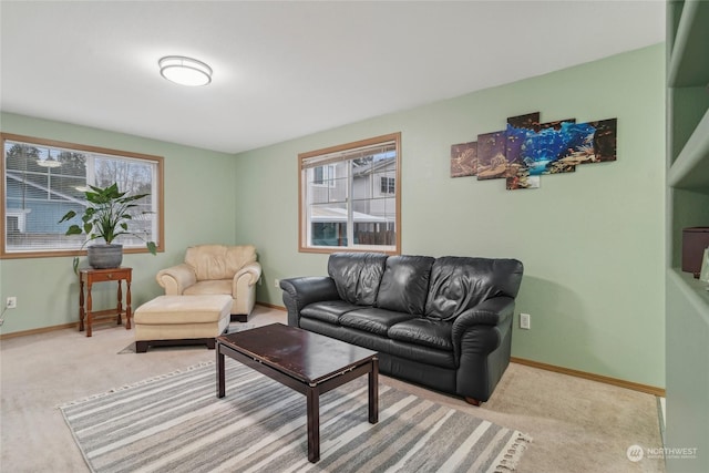 living room featuring light colored carpet