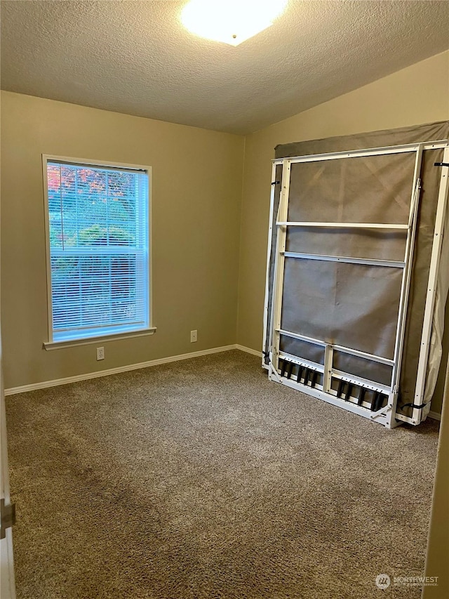 carpeted empty room featuring a textured ceiling