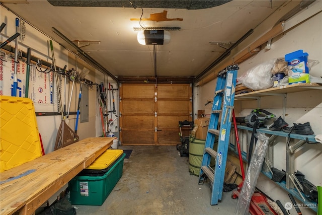 garage with a garage door opener