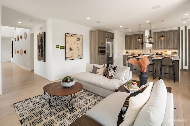 living room featuring light wood-type flooring