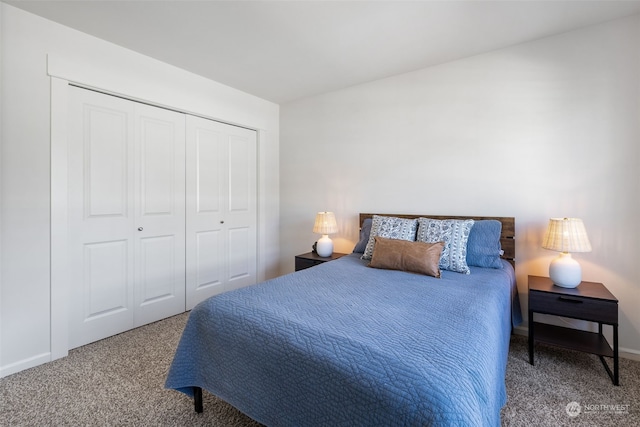 carpeted bedroom featuring a closet