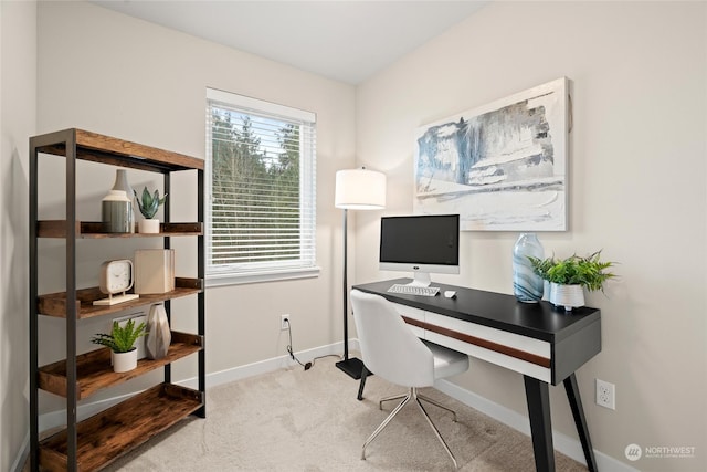 view of carpeted home office