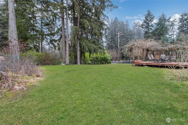 view of yard featuring a wooden deck