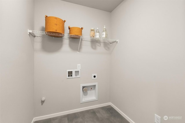 clothes washing area with hookup for a washing machine and electric dryer hookup