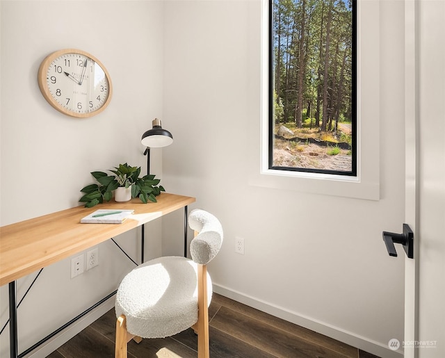 office area with dark hardwood / wood-style flooring