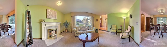 living room with vaulted ceiling