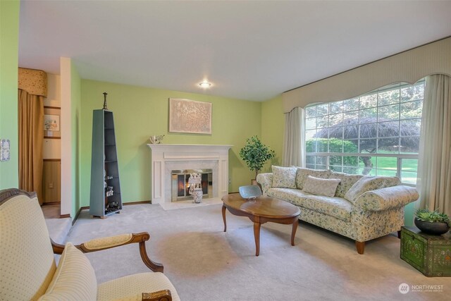 living room featuring light carpet