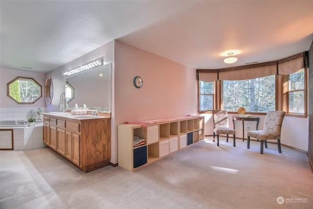 kitchen with sink and light colored carpet