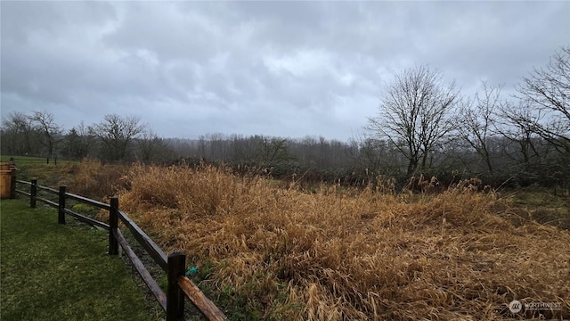 view of yard with fence and a rural view