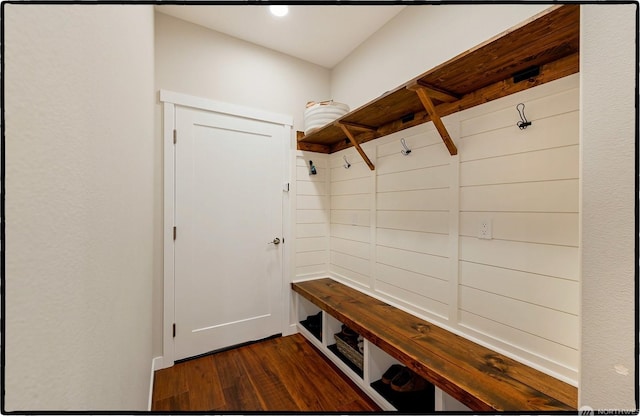 mudroom with dark wood-type flooring