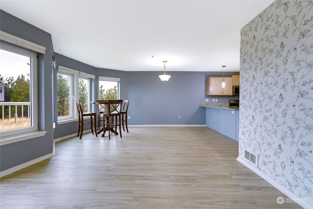 unfurnished dining area featuring light hardwood / wood-style floors