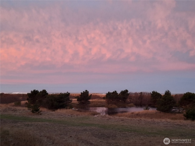 nature at dusk featuring a water view