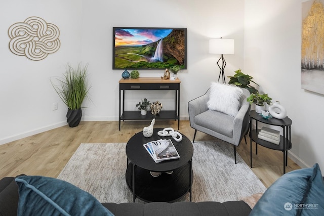 sitting room with hardwood / wood-style floors