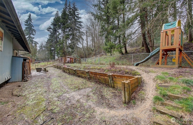 view of yard featuring a playground