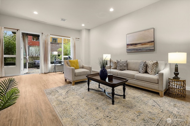 living room with hardwood / wood-style floors