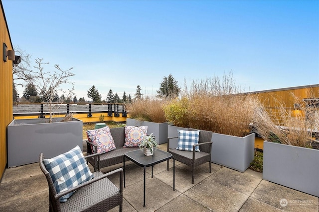 view of patio featuring an outdoor hangout area