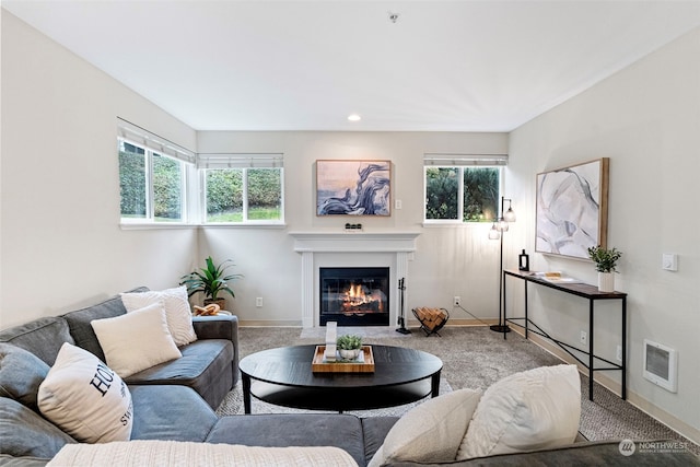 living room with carpet flooring and a wealth of natural light