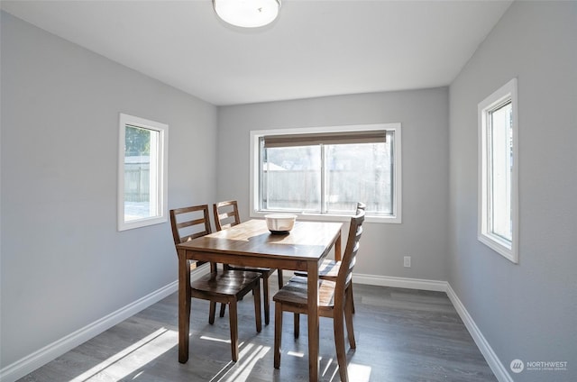 dining room with dark hardwood / wood-style floors