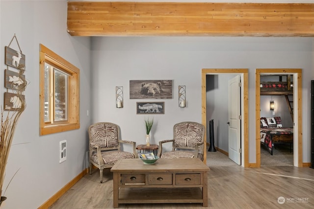 sitting room with light hardwood / wood-style flooring