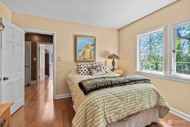 bedroom with hardwood / wood-style floors