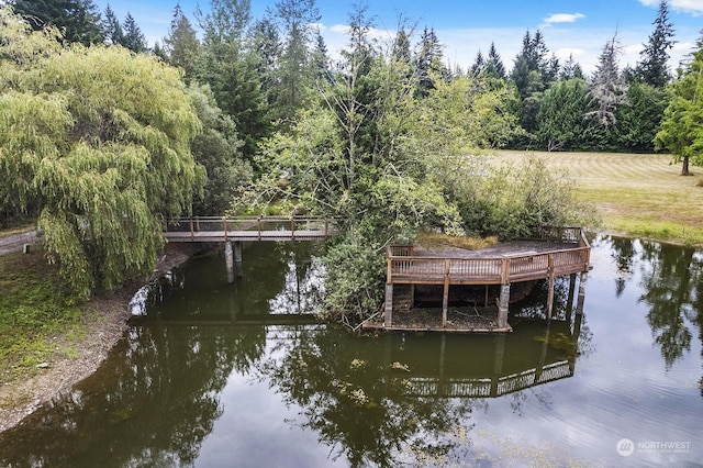 dock area featuring a water view