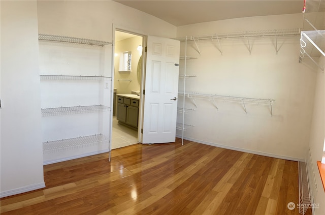 spacious closet featuring sink and light hardwood / wood-style floors