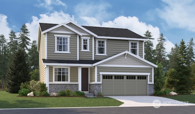 craftsman house featuring a garage and a front yard