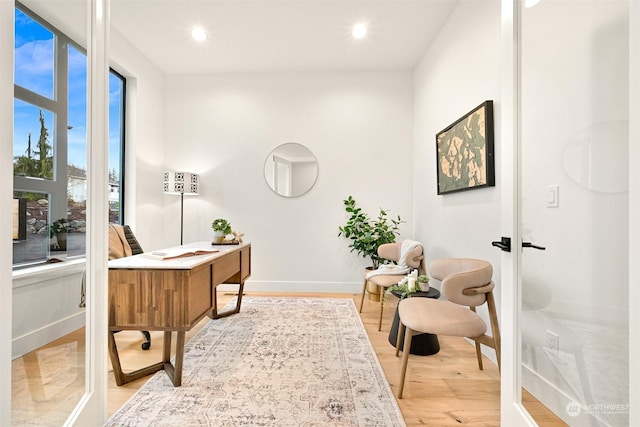 office area featuring light hardwood / wood-style floors