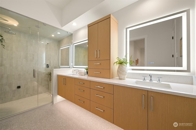 bathroom with vanity and walk in shower