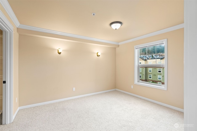 carpeted spare room with crown molding